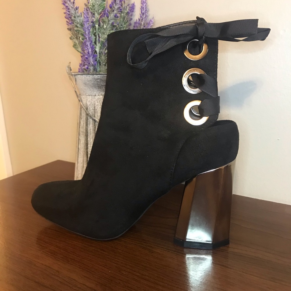 Black Ankle Lace Up Silver Heel Boots